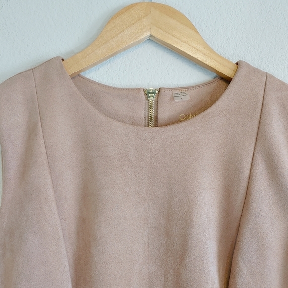 Calvin Klein Faux Suede Sheath Slim Fit Dress Sz 8 Career Evening Cocktails - Picture 4 of 11